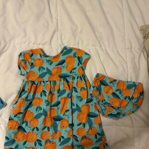 Orange and Blue Baby Dress with Bloomers